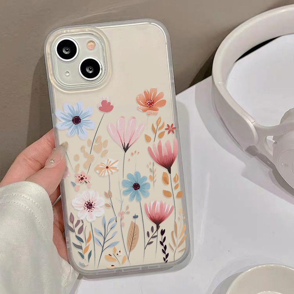 Custodie per cellulari per iPhone 11 13 15 Pro Max 12 14 Pro Max Custodia per iPhone 16 15 Plus 13 Pro 12 Texture smerigliata dipinta Fiori dei cartoni animati