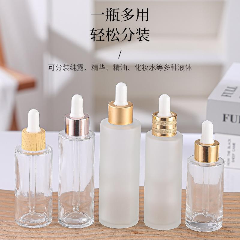 Frosted Glass Dropper Bottle 20-100ml, Straight Shoulder Essential Oil Serum Container for Skincare