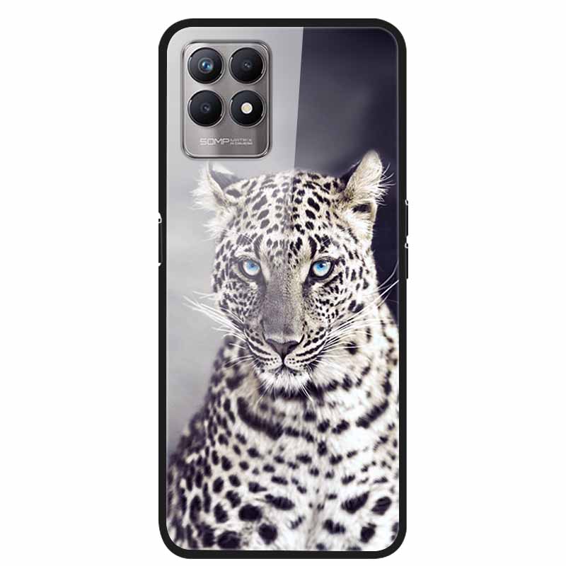 For Realme 8i Case Tempered Glass Hard Clear Phone Case For OPPO Realme 8i RMX3151 Realme 7 Pro Animals Wolf Shockproof Coque
