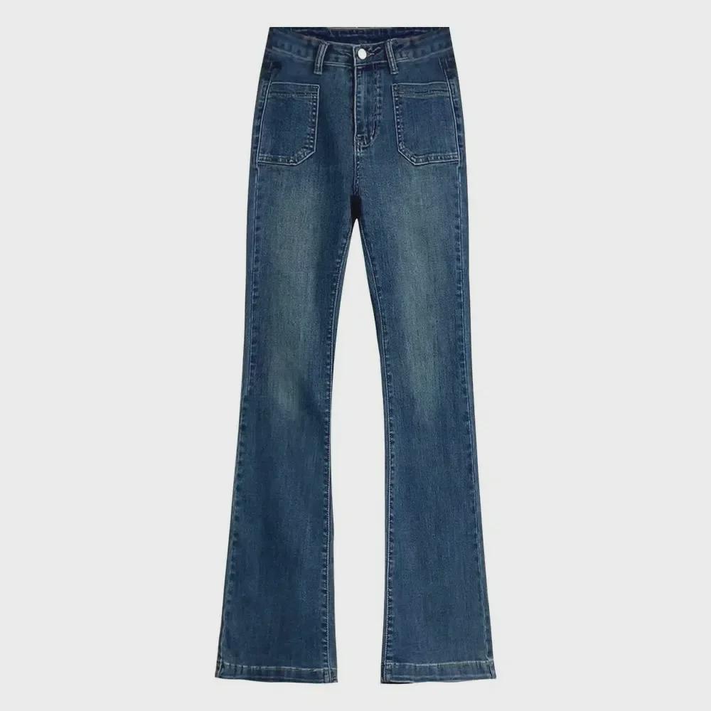 Damen-Schlagjeans mit hoher Taille – elastisch, schmale Passform, perfekt für große und dünne Frauen, Frühlings- und Herbst-Styles