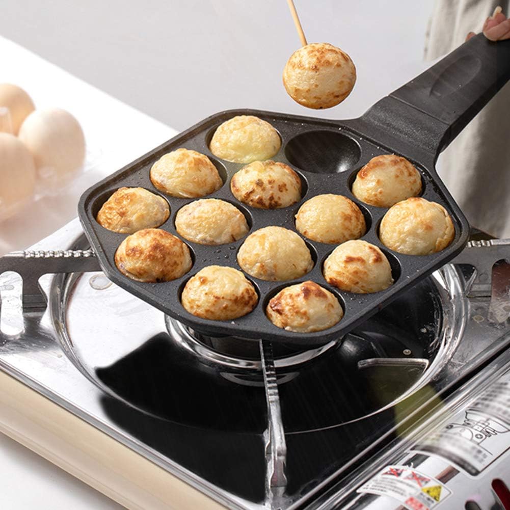 Takoyaki Pan, 14 Holes Aluminum Alloy Aebleskiver Maker NonStick Cooking Baking Cake Mold Tool for Japanese Taiyaki StuffedPancake Appam Paniyaram