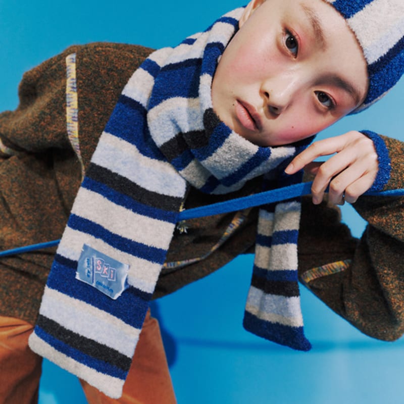 MISU AND BARBE STRIPY BEANIE NAVY