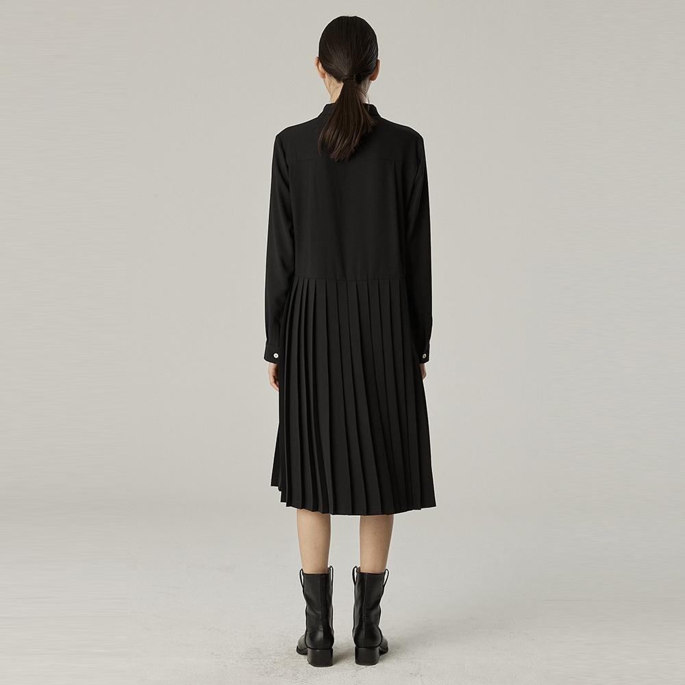 SPNK Polyshirt Pleated Dress_Black