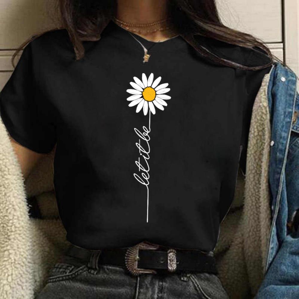 Maycaur Funny Daisy Print Women T-shirt Harajuku 90s Streetwear Girls Short Sleeves Tee Tops Summer Cute Female Clothes Tops