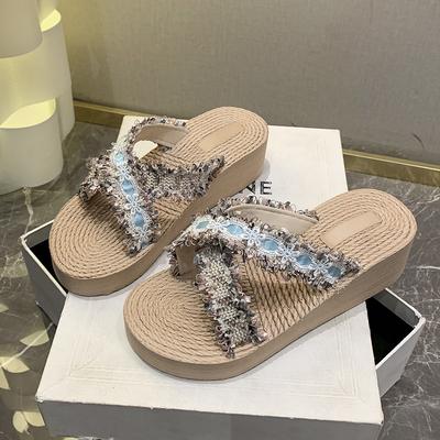 Cross-wear New Beach Sandals Platform Slippers Women's Small Fragrance with Ethnic Style Fashion Summer Flip-flops Heel