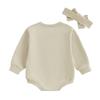 2-Piece Baby Girls Set Football Letter Bow Print Long Sleeve Sweatshirt Romper Headband Adorable Outfits