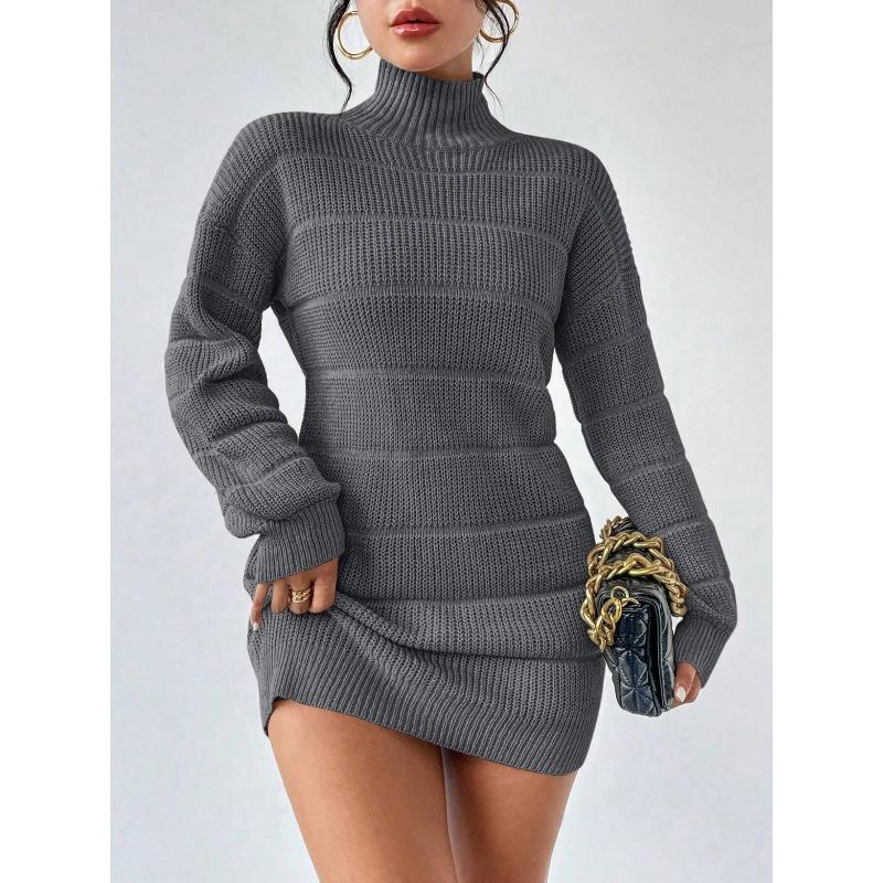 Sheath Dress Women Sexy Knitted Dress Turtleneck Mini Vestidos Knitwear Slim Autumn Winter Knitting Above Knee Office Lady