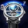 TEVISE Tourbillon Uhr Leuchtend Mechanisch Skelett Herren Armbanduhr Wasserdicht Echtes Leder Uhr