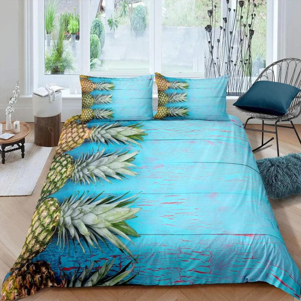 Pineapple Duvet Cover Set Yellow Fruit Pattern King Queen Size For Kids Boys Girls Polyester Comforter Cover With Pillowcase