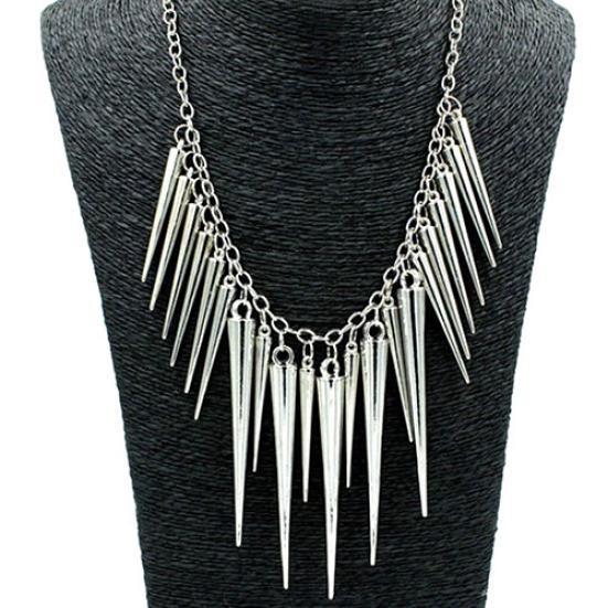 Women's Multilayer Spike Rivet Tassels Chain Bib Statement Necklace Punk