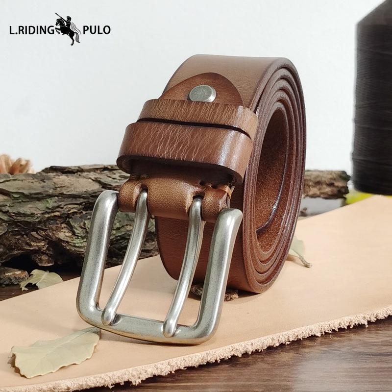 Hochwertiger Doppelsteg-Gürtel für Herren Echtes Leder Oberste Schicht Reine Rindsleder Retro Casual Gürtel