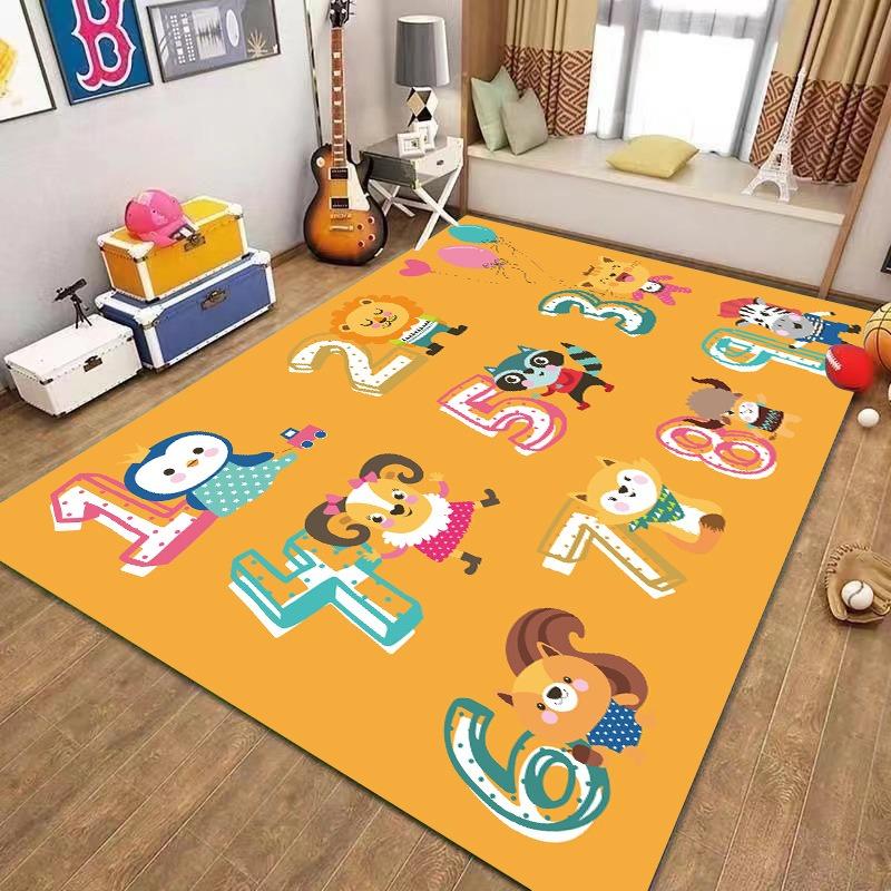 Cartoon-Buchstaben-Tiere-Muster Teppich Kinder Früherziehung Weiche Sturzschutzmatte Geeignet für Kinderzimmer Schlafzimmer