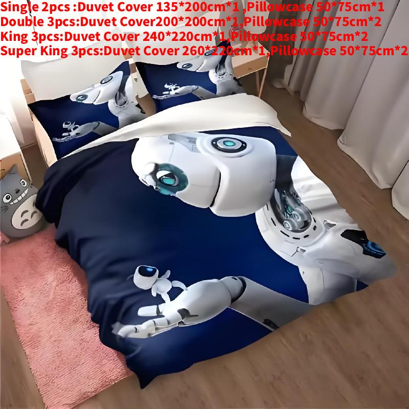 Cartoon Bot Astro Bedding Duvet Cover Pillow Case Set Single Double Bedroom
