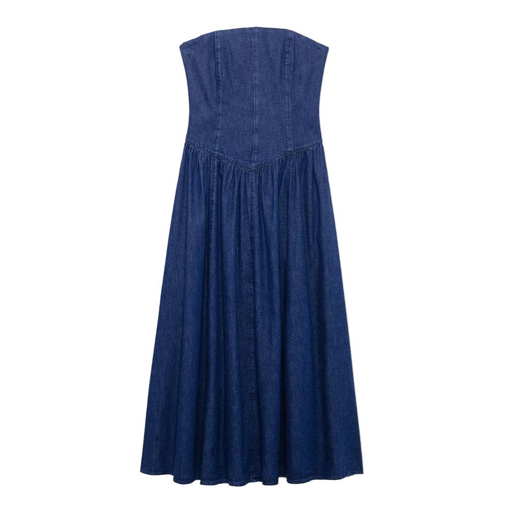 

2025 Spring Women s Slim Solid Color Pleated Strapless Dress Large