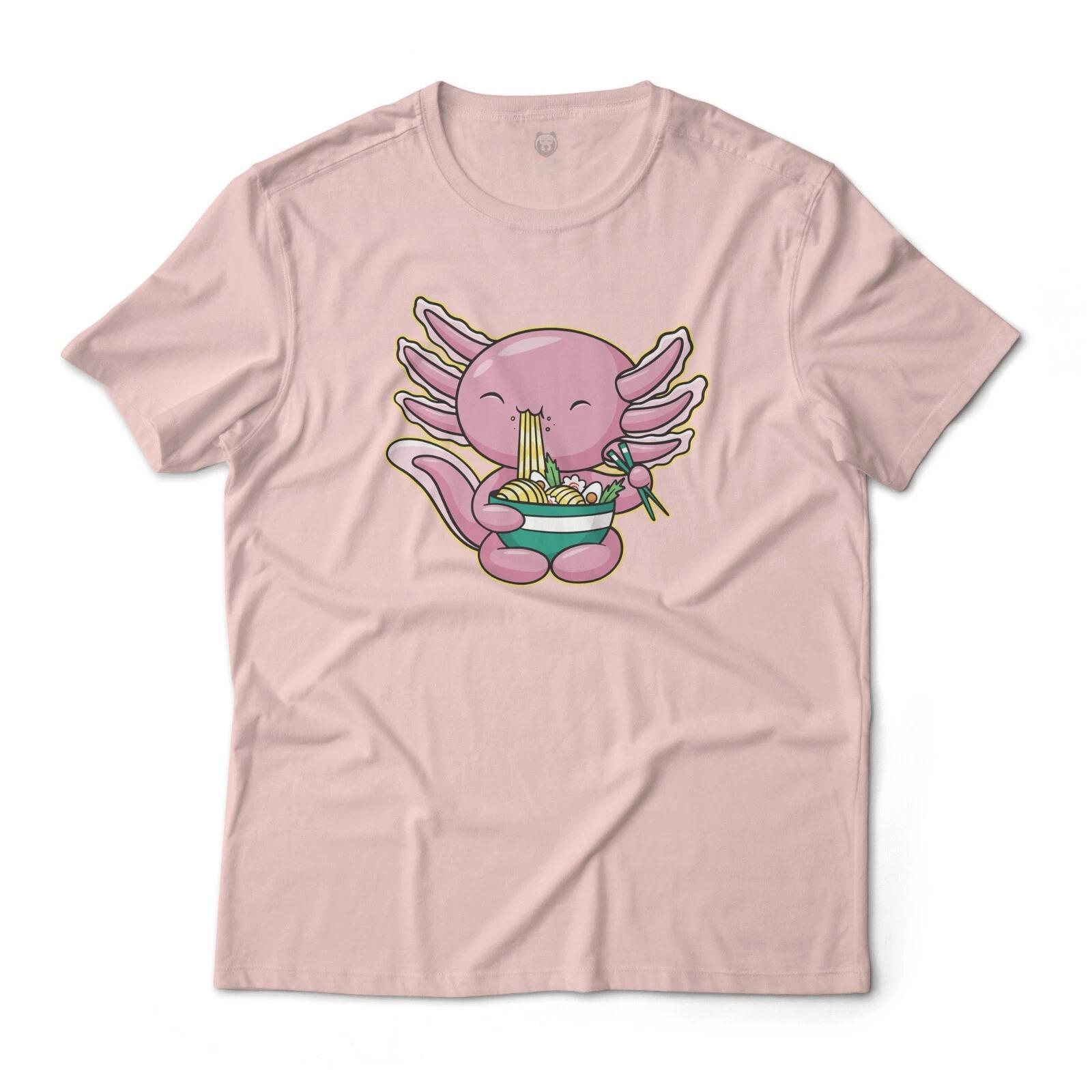 Cute Axolotl Eating Ramen Graphic T-T-Shirt Unisex Lightweight Cotton Tee Unisex 4XL