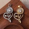 Two-Tone Sunflower Heart Pendant with Cubic Zirconia In Gold/White Gold On Sterling Silver Chain
