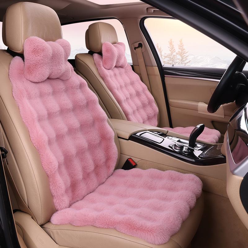 Plush Faux Rabbit Fur Car Seat Cushion: Luxurious Lumbar Support for Autumn and Winter Comfort