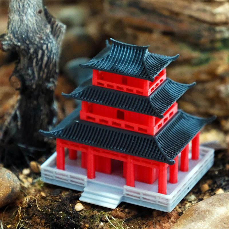 Socha čínské pagody Model starověké budovy Japonská pavilonová dekorace Miniaturní skalka Akvárium Bonsajová ozdoba