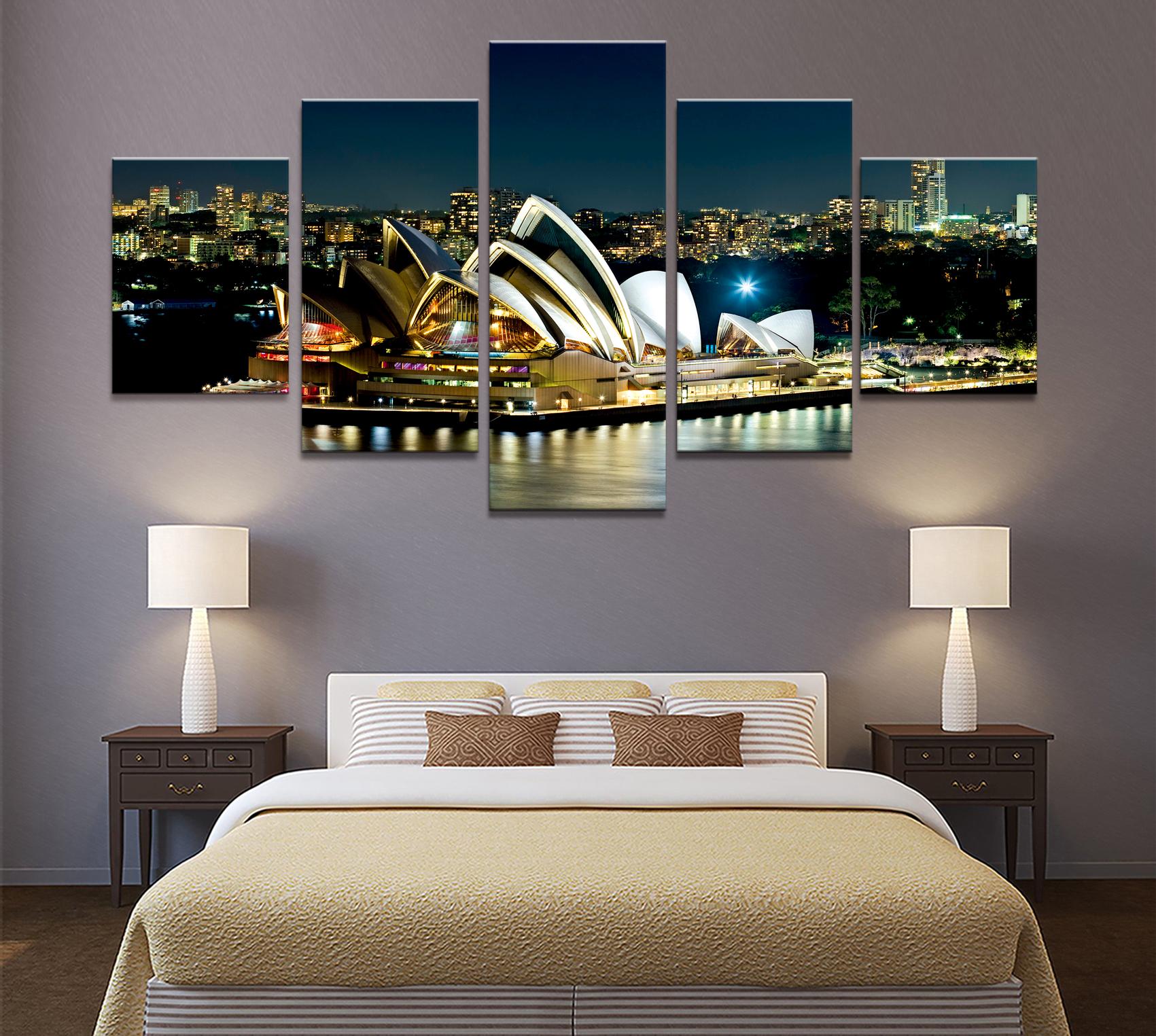 

Домашний декор, плакаты, фотографии, принты на холсте, 5 шт., модульная ночь, Сиднейский оперный театр, декоративная живопись для гостиной, без рамки 20x35cm*2 20x45cm*2 20x55cm*1