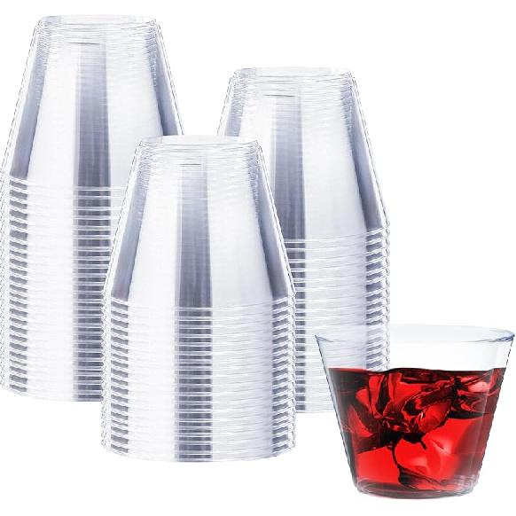 9 oz Clear Plastic Cups, 100 Pack Disposable Fancy Cup for Wedding, Cocktail Cups 9 Ounce, Bulk Clear Plastic Tumblers for Iced Coffee, Cold Beverage Clear-9oz-100