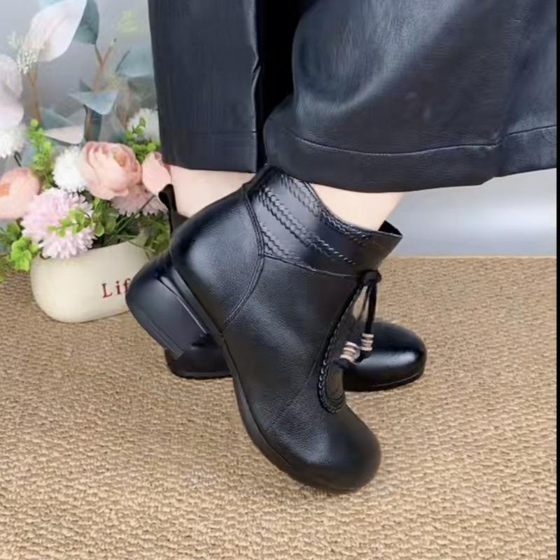 

Низкий каблук осенние и зимние новые круглый носок мягкая подошва удобные темпераментные толстый каблук короткие хлопковые ботинки ботинки Мартина 35 чёрный