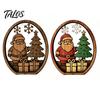 Boxwood Christmas Ornaments 3Pcs Santa Claus And Tree Ornaments, Wooden Oval Table Rustic Xmas Tabletop Decor Centerpiece, Solid Wood Desktop Ornament