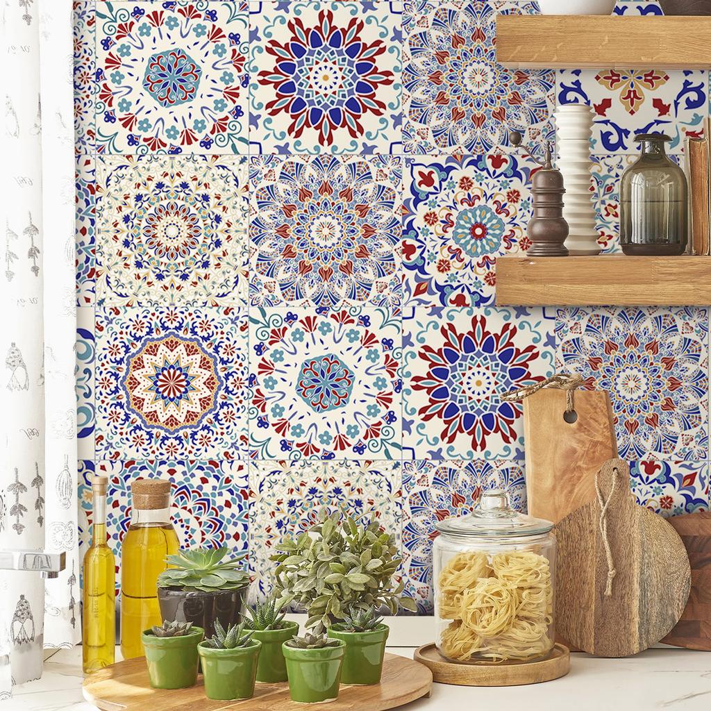 Mediterranean Style Pattern Thickened Anti-Fouling Kitchen Sticker Beautified Decorative Sticker Self-Adhesive Wallpaper