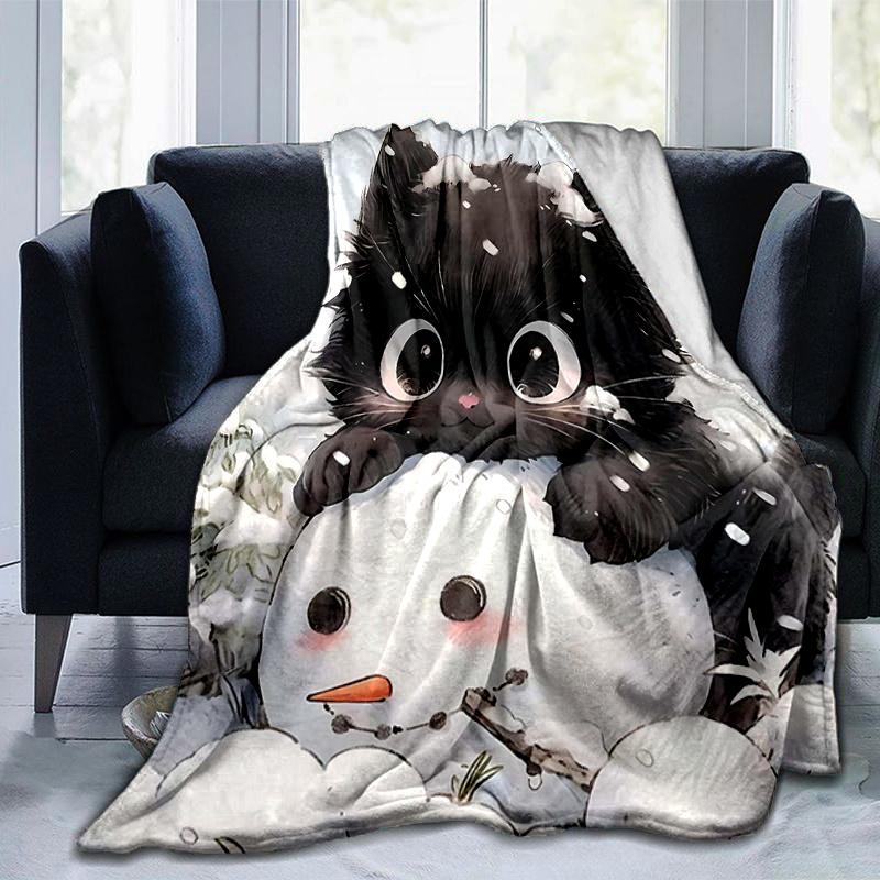1 Stück Schneemann & Süße Katze Decke Weich Warm, Wohnzimmer, Reise, Camping, Auto Decken