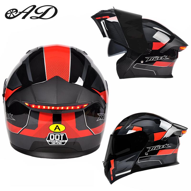 Unisex Full Face Flip-Up Motorcycle Helmet with LED Taillight, All-Season, 3C/DOT Certified