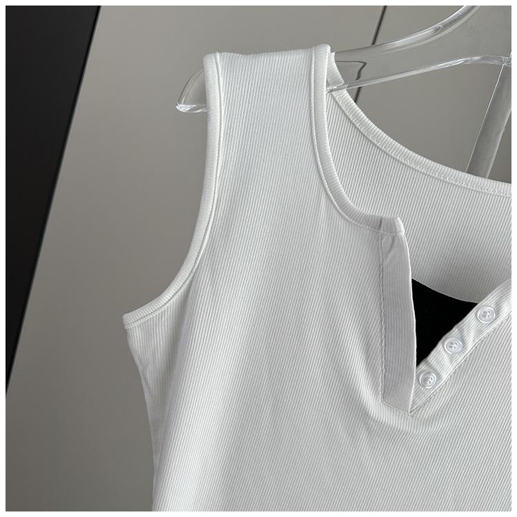 Fake Two-Piece Sleeveless Tank Top Casual Slim Fit Button Decor Summer Top Versatile Breathable Soft Material Flattering Slim Women Top