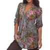 Women Tops Shirt Vintage Floral Print V Neck Tunic Tops Blouse Clothing Gift