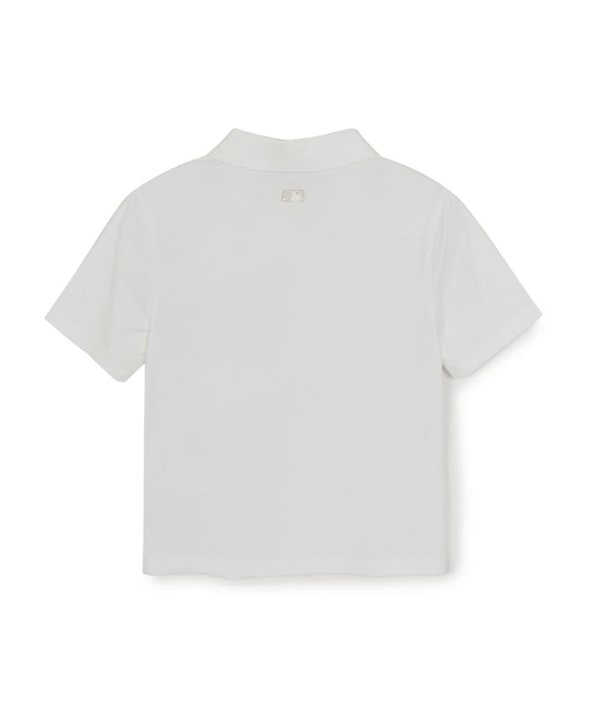 Emelbi Women'S Basic Slim Fit Crop Open Collar T-Shirt Ny (White)