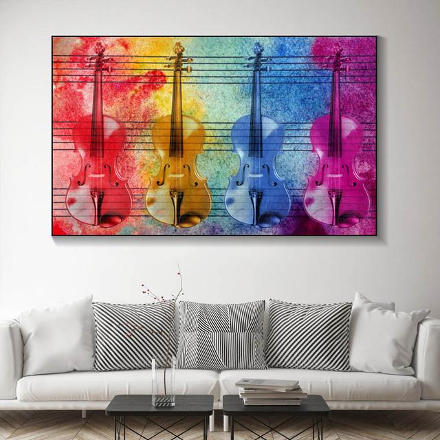 Abstract Vintage Violin Melody Butterfly Canvas Painting Posters And Prints Wall Art Pictures Living Room Home Decor No Frame