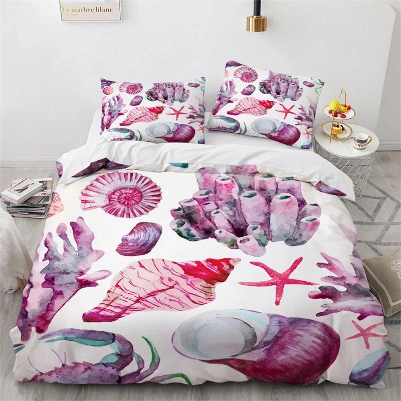 Sea Animal Turtle Duvet Cover Queen Microfiber Dolphin Octopus Conch Starfish Quilt Cover Ocean Theme Bedding Set For Boys Girls