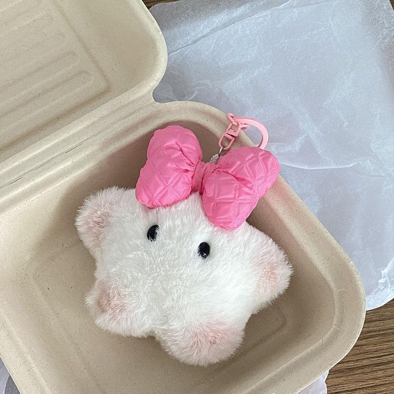 Kawii Squeak Bow Star Plush Keychain Cute Stuffed Pentagram Doll Pendant Keyring Bag Decoration Plush Toys For Girl Gifts
