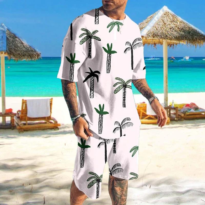 Neues Hawaii 3D-Druck Trainingsanzug Sommer Herren Kurzarm T-Shirt Sets