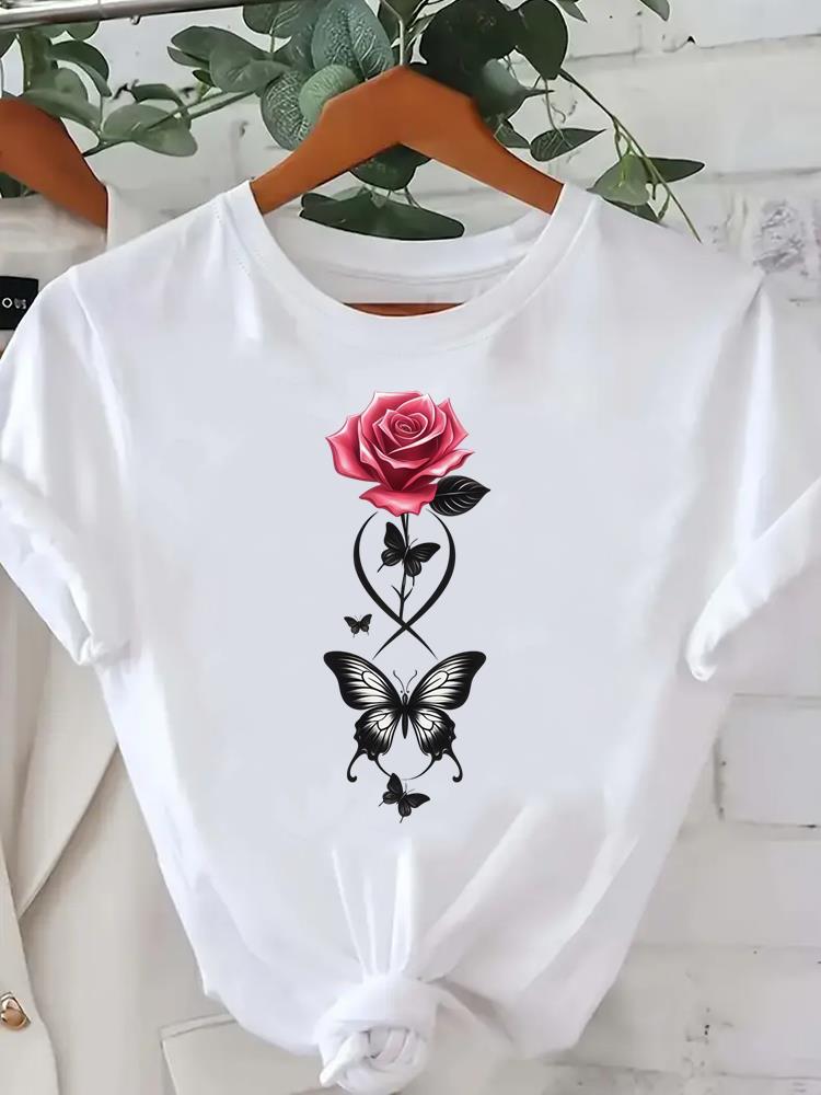 (Asian Size) Tee lovely flower watercolor cute Lady Female Clothing T Shirt Printed Women Casual Fashion Top Graphic Short Sleeve T-shirts
