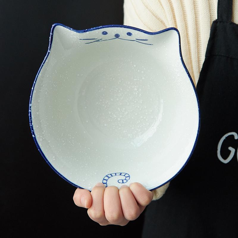 8 Inch Cartoon Kitty Bowl Ceramic Noodle Bowl Large Ramen Bowl Chinese Restaurant Dinnerware Maneki Neko Cat Soup Salad Bowl