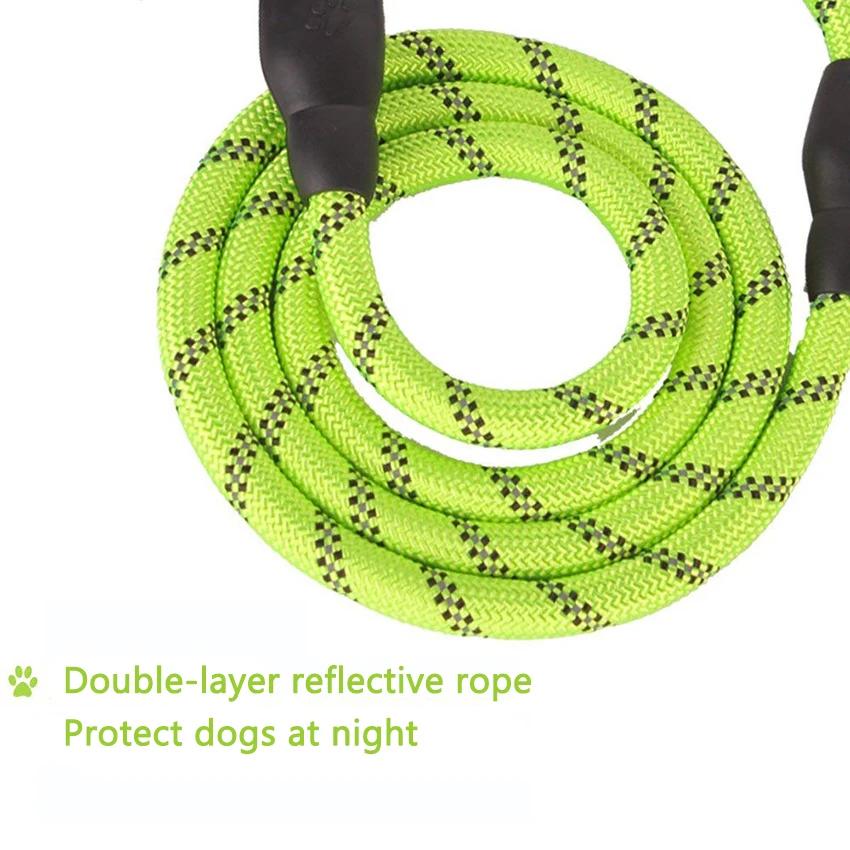 1.5M/2M/3M Large Dog Rope Round 1.2Cm Nylon Pet Leash Strengthen Reflective Rope Walking Dog Traction Collar Harness Dog Lead