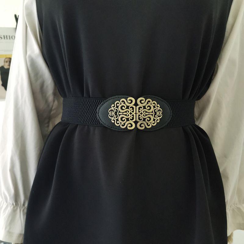 Black Retro Floral Waist Belt For Women Comfortable Elastic Styling Accessory For Outfits