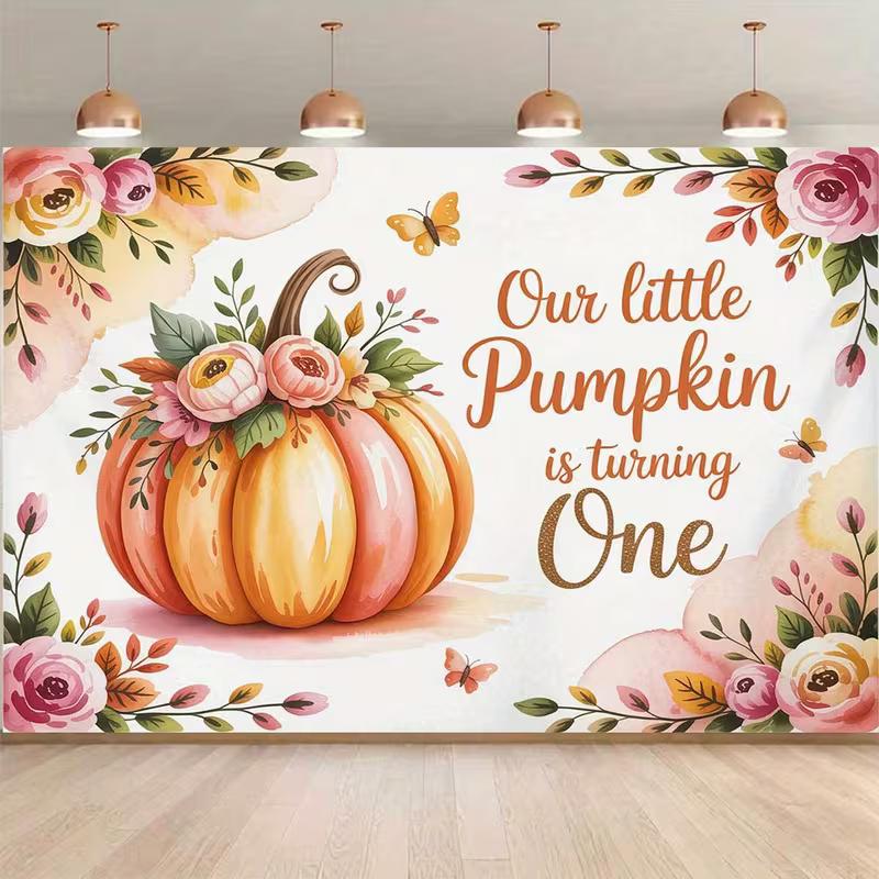

2D Floral & Butterfly Pumpkin Backdrop for Autumn Baby Shower and 1st Birthday Decor 47.2x31.5inch/120*80cm