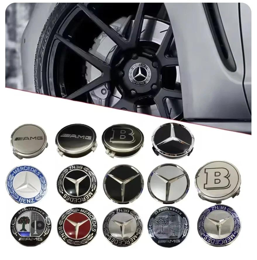 4PCS/Set Universal Mercedes Benz 75mm Black and Silver AMG Hubcap Center Cap Upgrade Wheel Hub Cover FA1