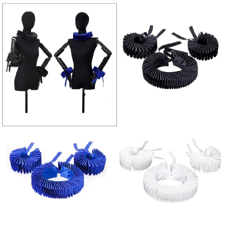 Renaissances Webbing Ruffled Choker Necklace Clown False Collar and Cuffs Set for Theatrical Props and Cosplay Costume