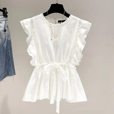 Women's Summer Korean-Style Plus Size Waist-Defining Lightweight Blouse Short-Sleeve Loose-Fit Top with Tailored Design