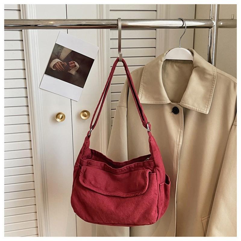 Ретро Тканевая Сумка Тренд 2026 Новая Холщовая Наплечная Простая Японская Однотонная красный
