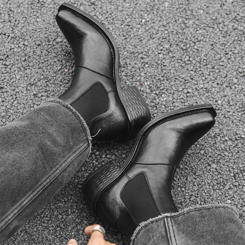 British Men's Trendy High-top Casual Heightening Platform Chelsea High-heeled Upturned Pointed Wizard Boots
