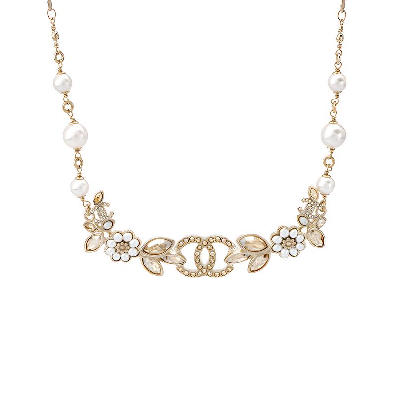 CHANEL CC fashion personality simple trend metal necklace same style for men and women gold/light brown/pearl white