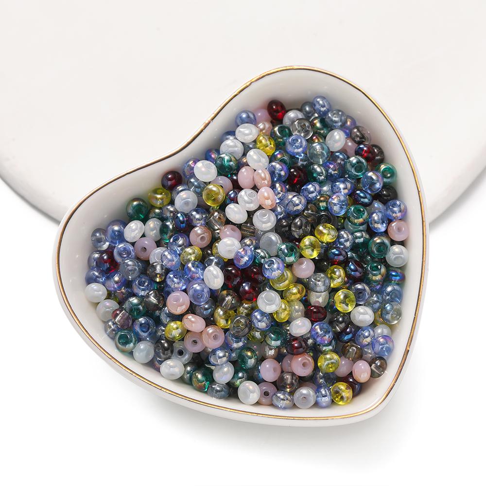 100pcs/Lot 3x4.5mm Glass Flat Round Beads Mini Spacer Loose Bead for Bracelet Necklace Earrings Jewelry Making Accessories