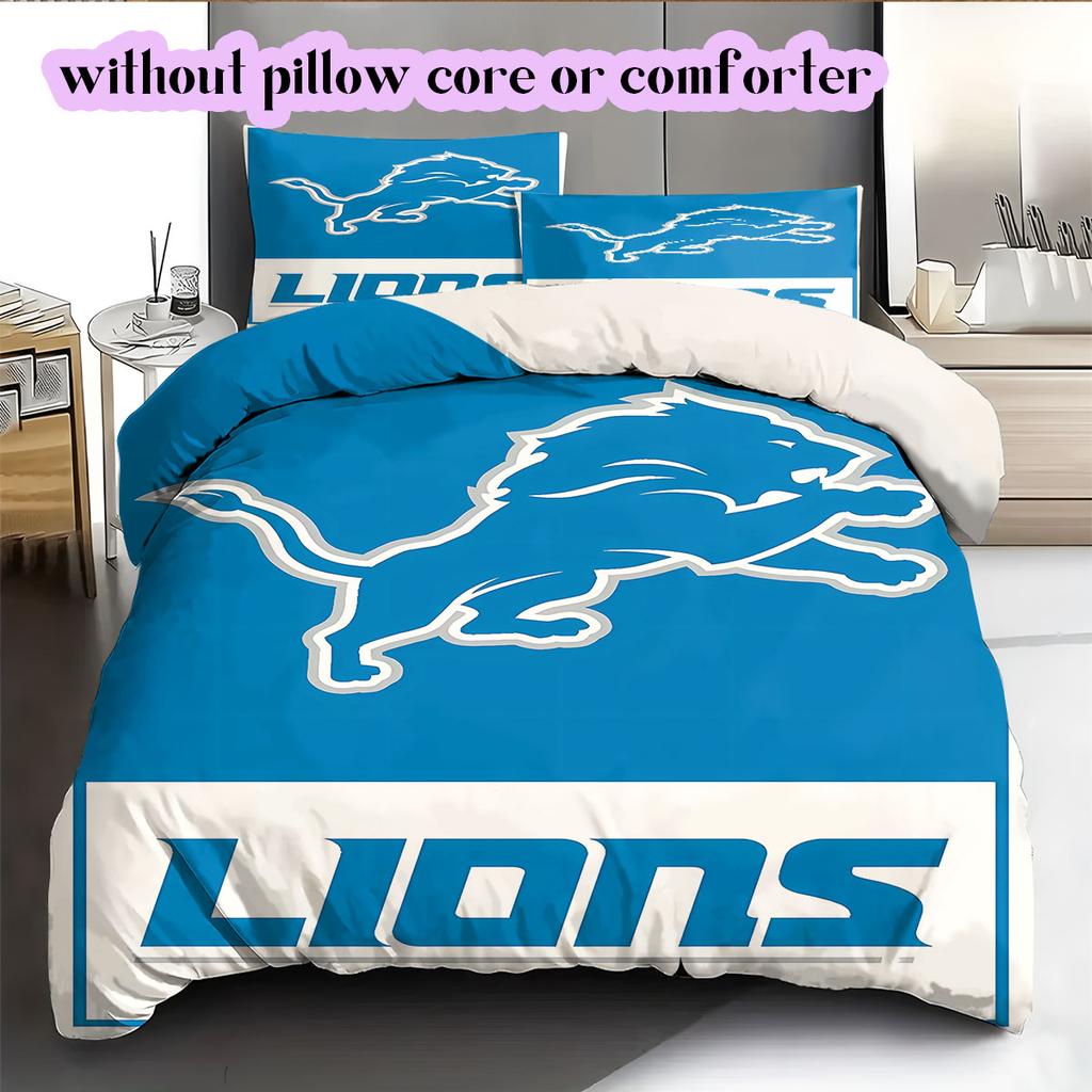 Detroit Lions Pattern Bedding,Quilt Set Quilt Cover Pillowcase Home Birthday Gift (1*duvet cover+2*pillowcase,without core)