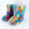 Vintage-Inspired Women's Fuzzy Boots | Brown & Black Faux Fur, Retro Trendy Warm Winter Ankle Footwear